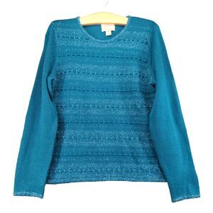 Christopher & Banks Hand Embroidered Sweater Womens Size M Blue Shiny Sparkly